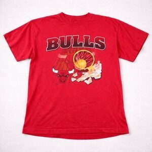 Chicago Bulls T Shirt Mens L Vintage NBA Graphic Single Stitch Red Tee